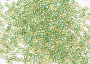 Бисер Япония круглый 11/0 10г 1830 нарцисс/светло-зелёный радужный, окрашенный изнутри